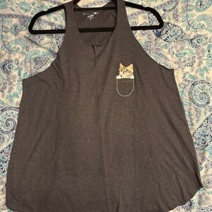 Gray Tank Top with Cat Pocket Design